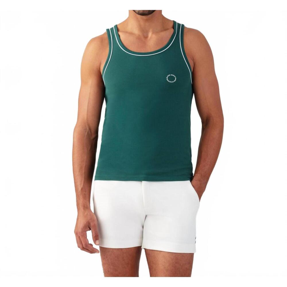 NEW RON DORFF cotton pique tank top with piping in pine green